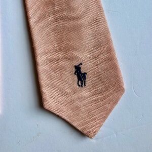 Polo Ralph Lauren solid peachy pink with logo 100 % linen  Tie.